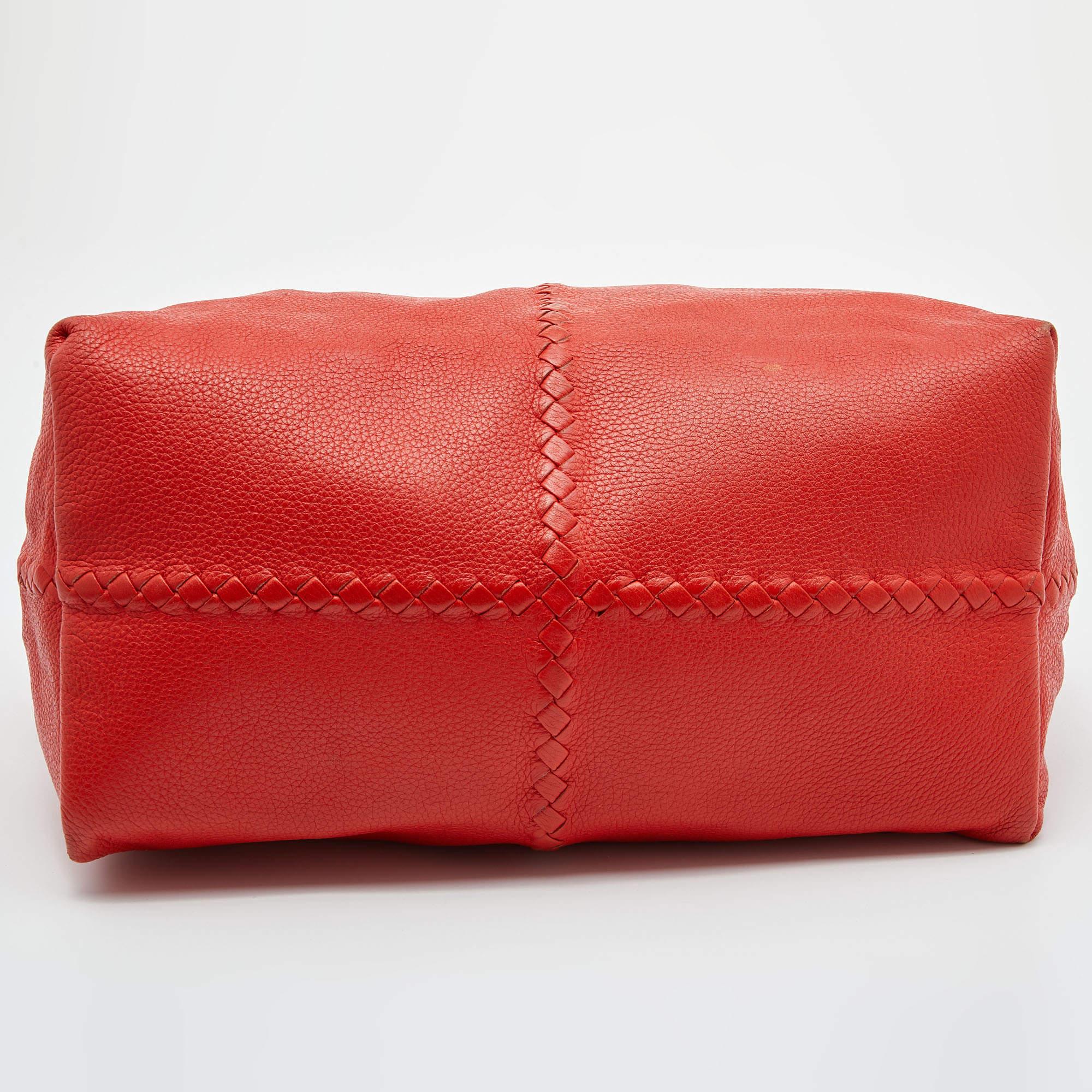 Women's Bottega Veneta Orange Cervo Intrecciato Leather Large Brick Bag