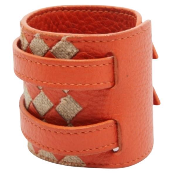 Bottega Veneta Pulsera Envolvente de Doble Hebilla de Yute y Piel Intrecciato Naranja en venta
