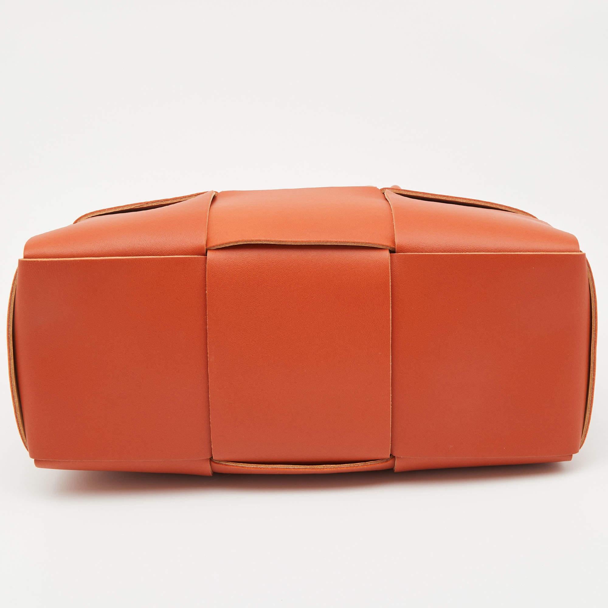 Women's Bottega Veneta Orange Intrecciato Leather Arco Tote