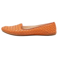 Bottega Veneta Orange Intrecciato Leather Ballet Flats Size 37.5