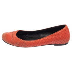 Bottega Veneta Orange Intrecciato Leather Ballet Flats Size 39