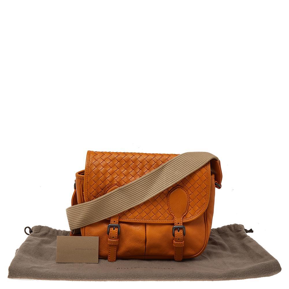 Bottega Veneta Orange Intrecciato Leather Gardena Messenger Bag 1