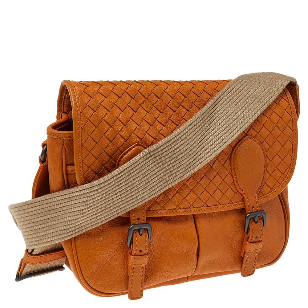 Bottega Veneta Orange Intrecciato Leather Gardena Messenger Bag 2