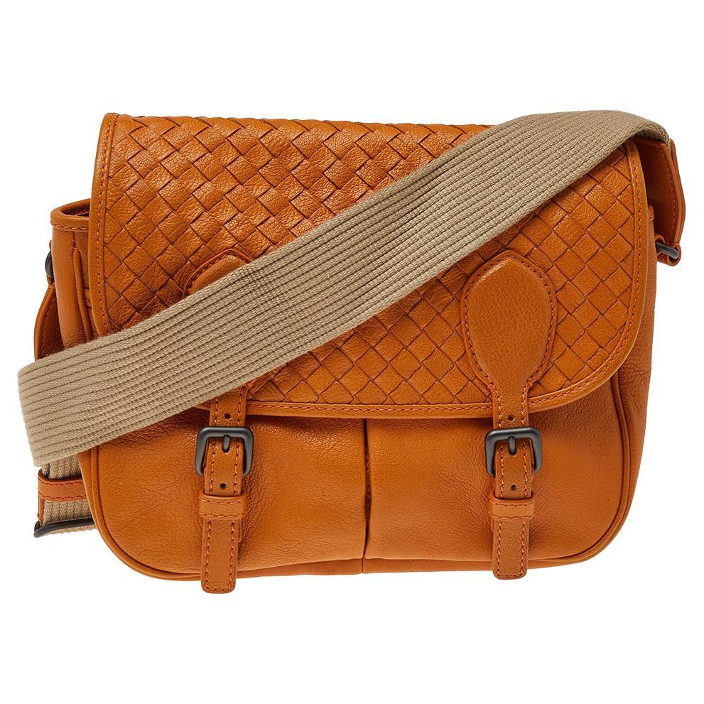 Bottega Veneta Orange Intrecciato Leather Gardena Messenger Bag