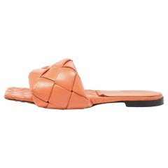 Bottega Veneta Orange Intrecciato Leather Lido Flat Slides Size 41