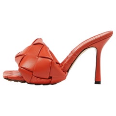 Bottega Veneta Orange Intrecciato Leather Lido Sandals Size 37