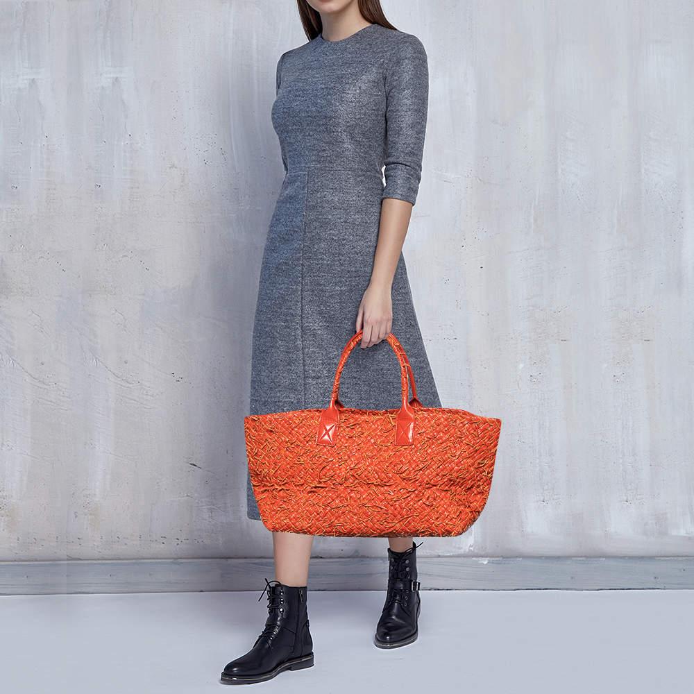 Red Bottega Veneta Orange Intrecciato Leather Medium Cabat Tote