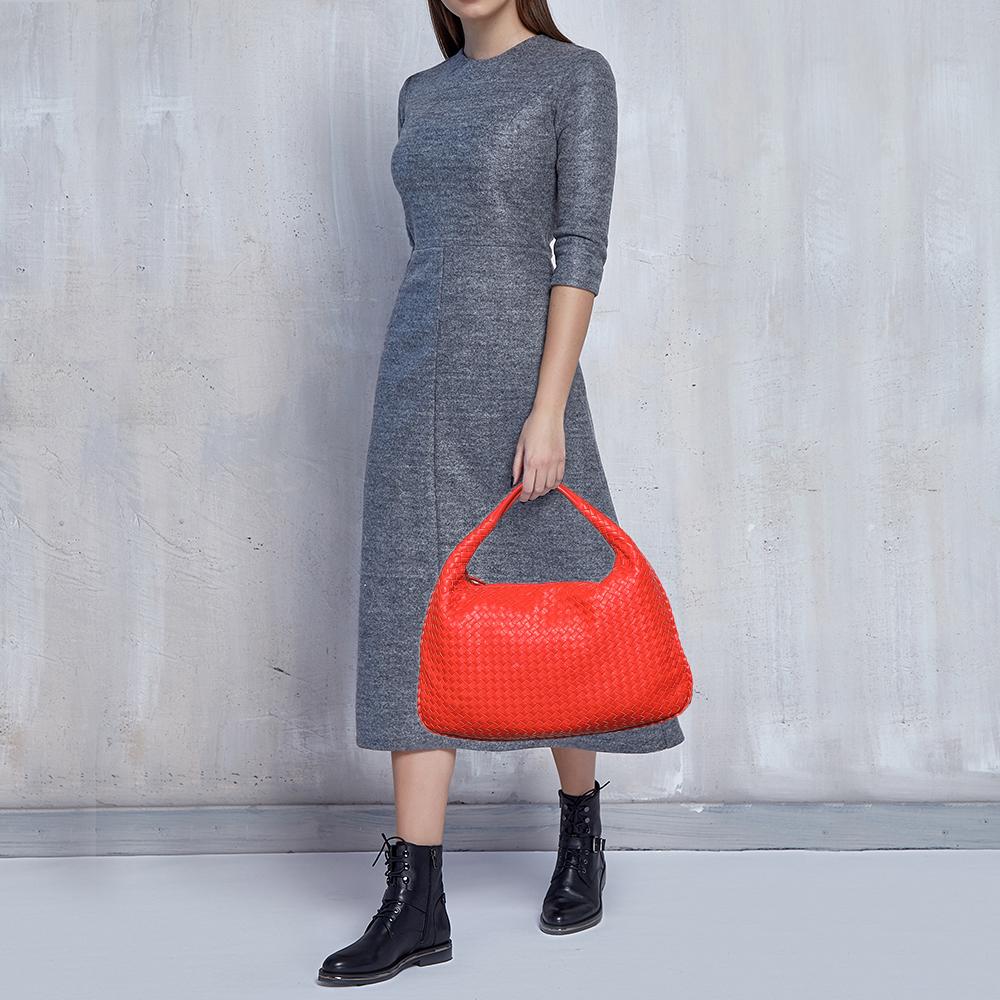 Bottega Veneta Orange Intrecciato Leather Medium Veneta Hobo 8