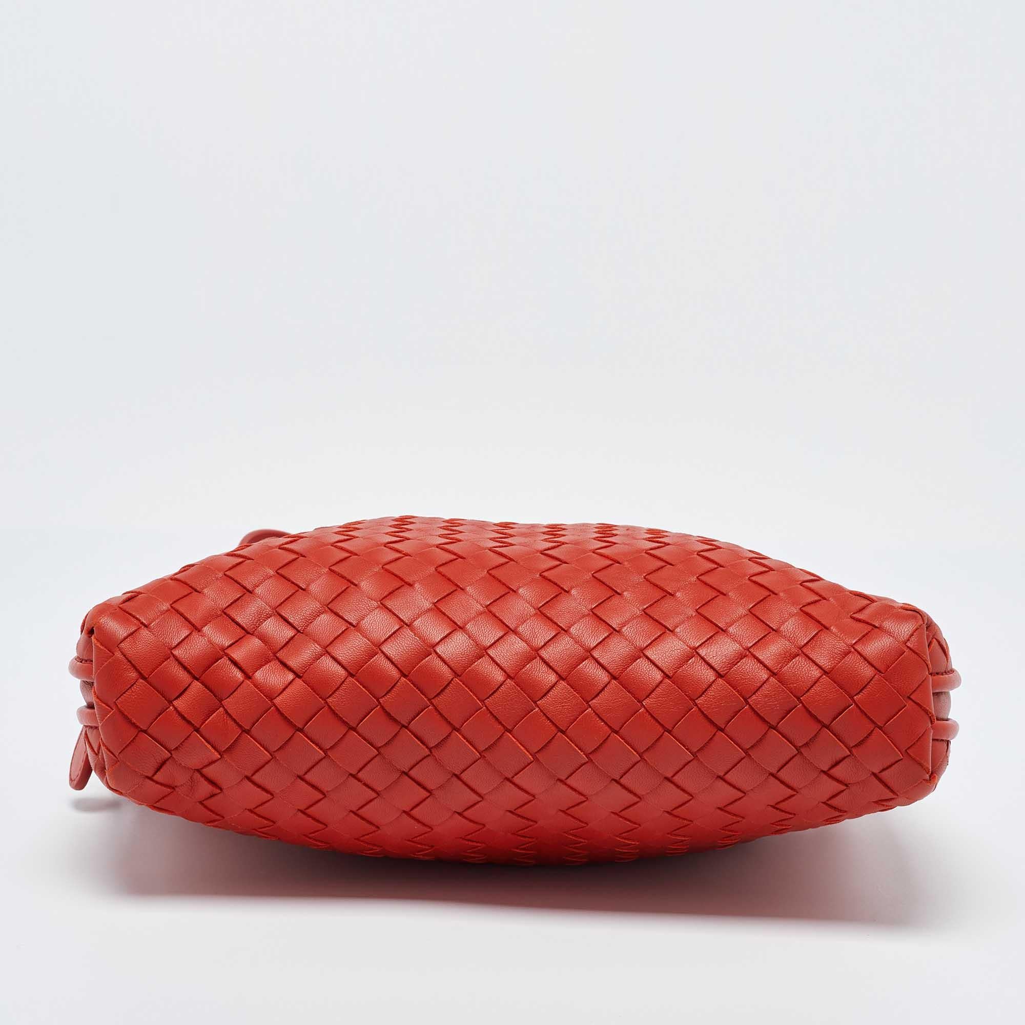 Bottega Veneta Orange Intrecciato Leather Nodini Crossbody Bag 2