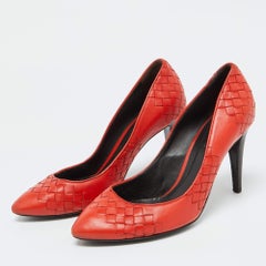 Bottega Veneta Orange Intrecciato Leather Pumps Size 38.5