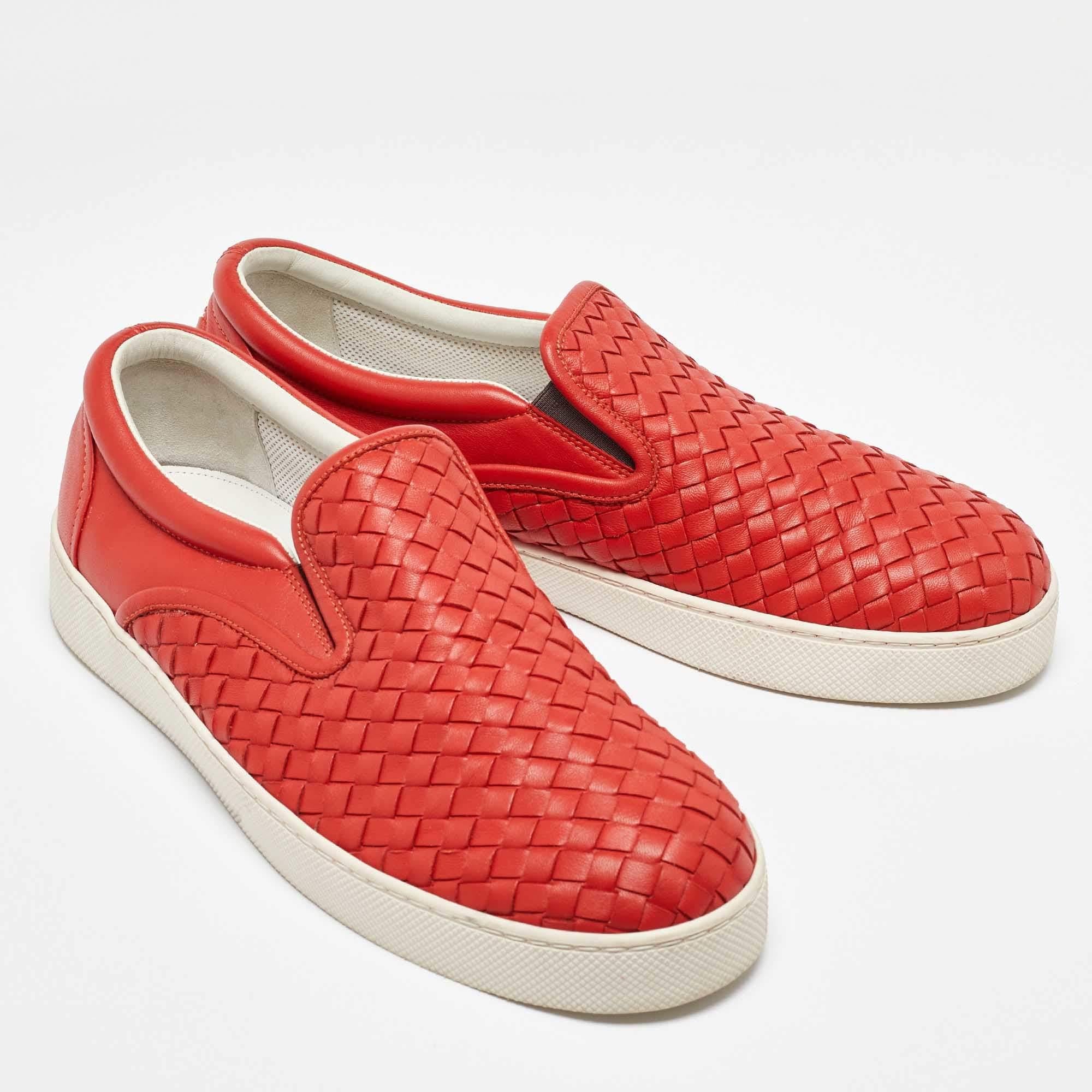 Men's Bottega Veneta Orange Intrecciato Leather Slip On Sneakers Size 43