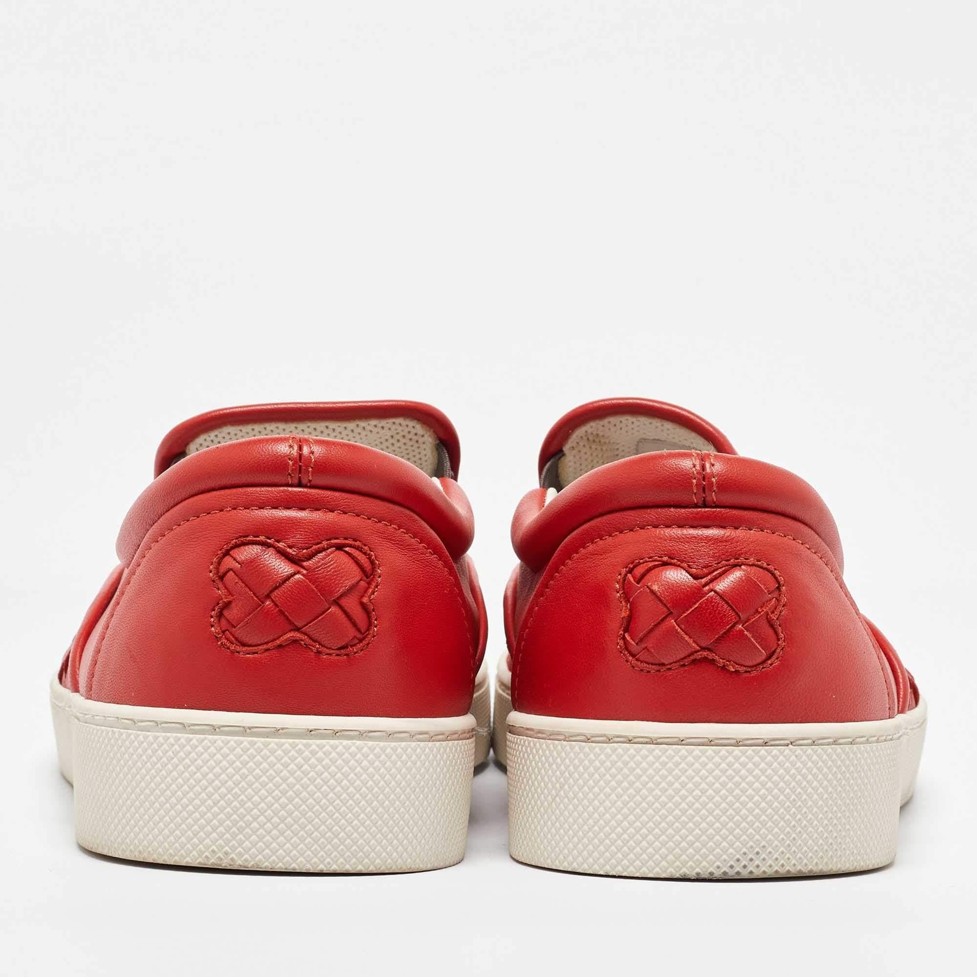 Bottega Veneta Orange Intrecciato Leather Slip On Sneakers Size 43 1