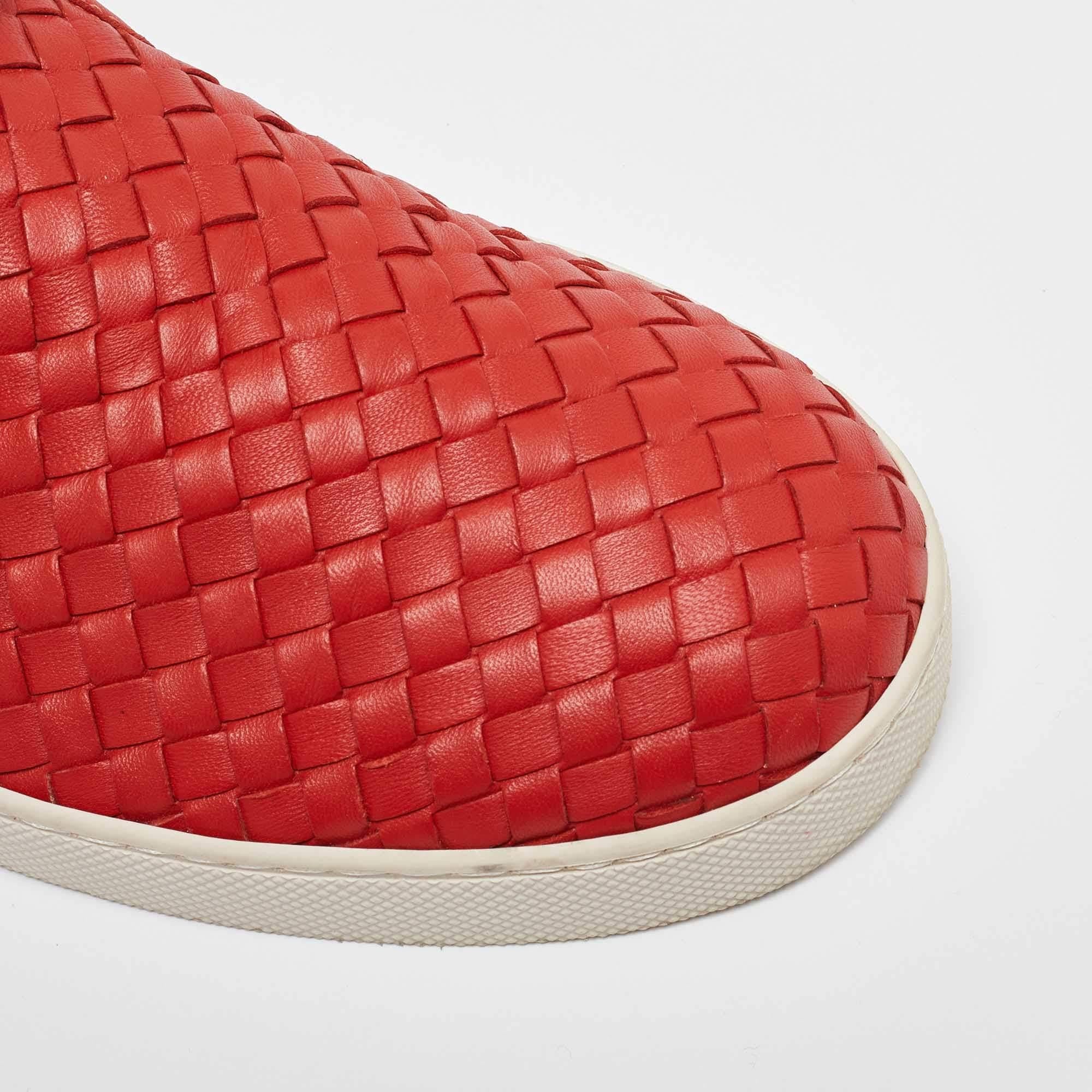 Bottega Veneta Orange Intrecciato Leather Slip On Sneakers Size 43 3
