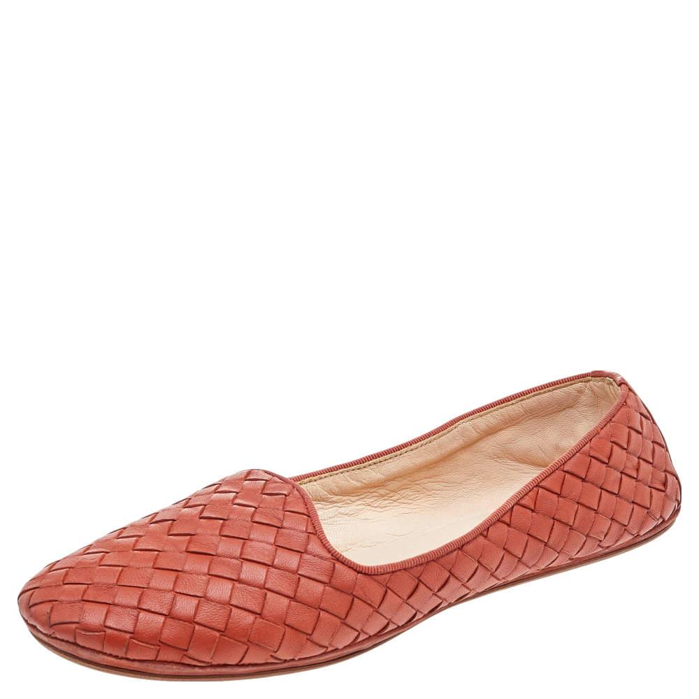 Pink Bottega Veneta Orange Intrecciato Leather Smoking Slippers Size 37 For Sale
