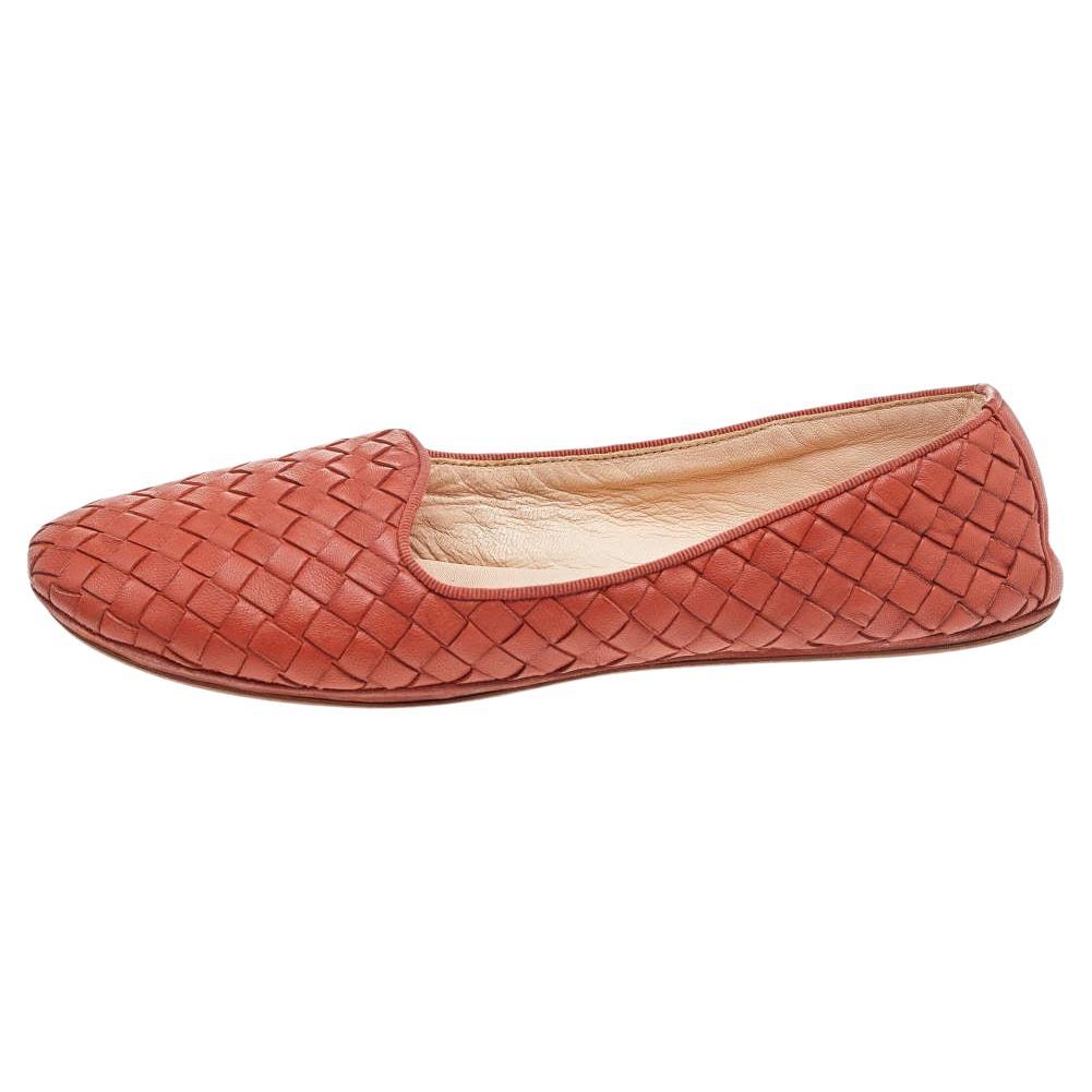 Bottega Veneta Orange Intrecciato Leder Smoking Slippers Größe 37 im Angebot