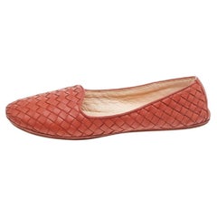 Bottega Veneta Orange Intrecciato Leder Smoking Slippers Größe 37