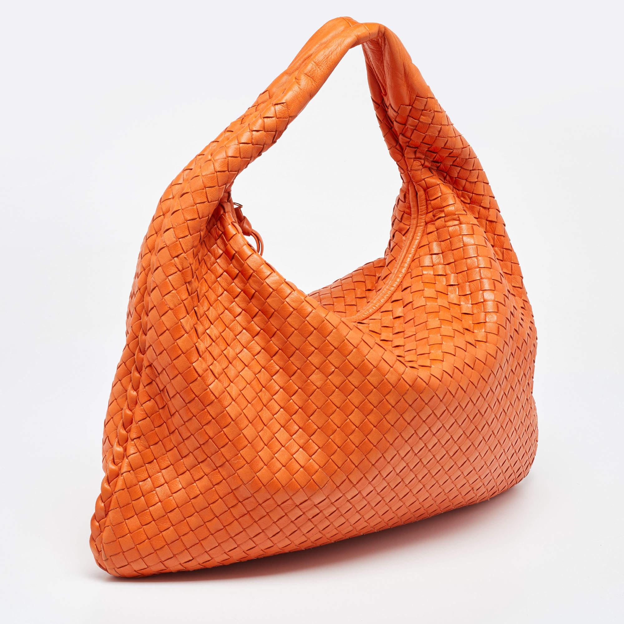 Women's Bottega Veneta Orange Intrecciato Leather Veneta Hobo