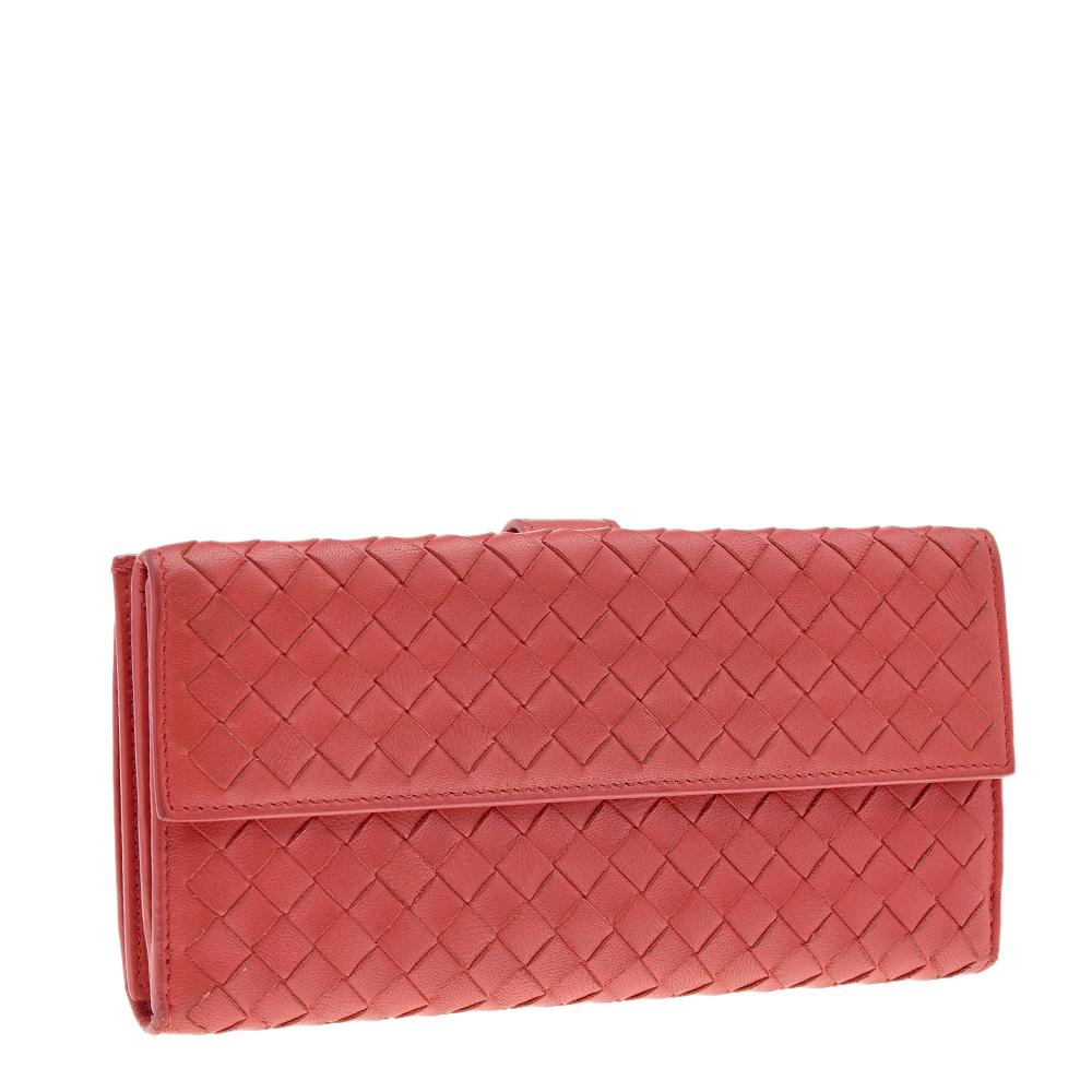 Women's Bottega Veneta Orange Intrecciato Leather Wallet