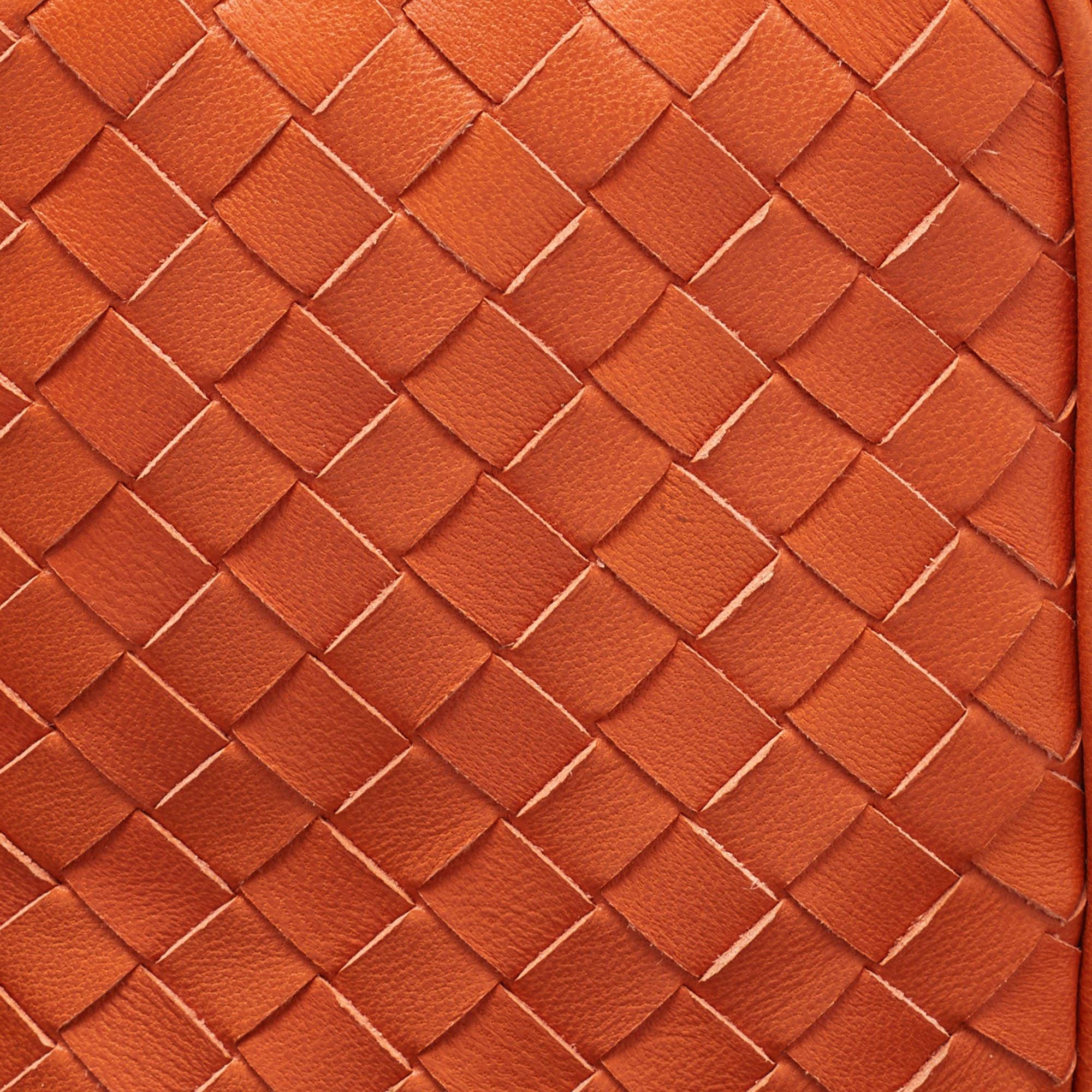 Women's Bottega Veneta Orange Intrecciato Leather Zip Strap Pouch