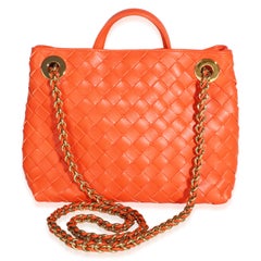 Bottega Veneta Orange Intrecciato Nappa Small Andiamo With Chain