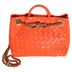 Bottega Veneta Orange Intrecciato Nappa Small Andiamo With Chain