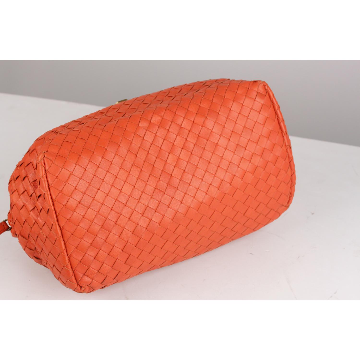 Bottega Veneta Orange Intrecciato Woven Leather Bowling Bag 3