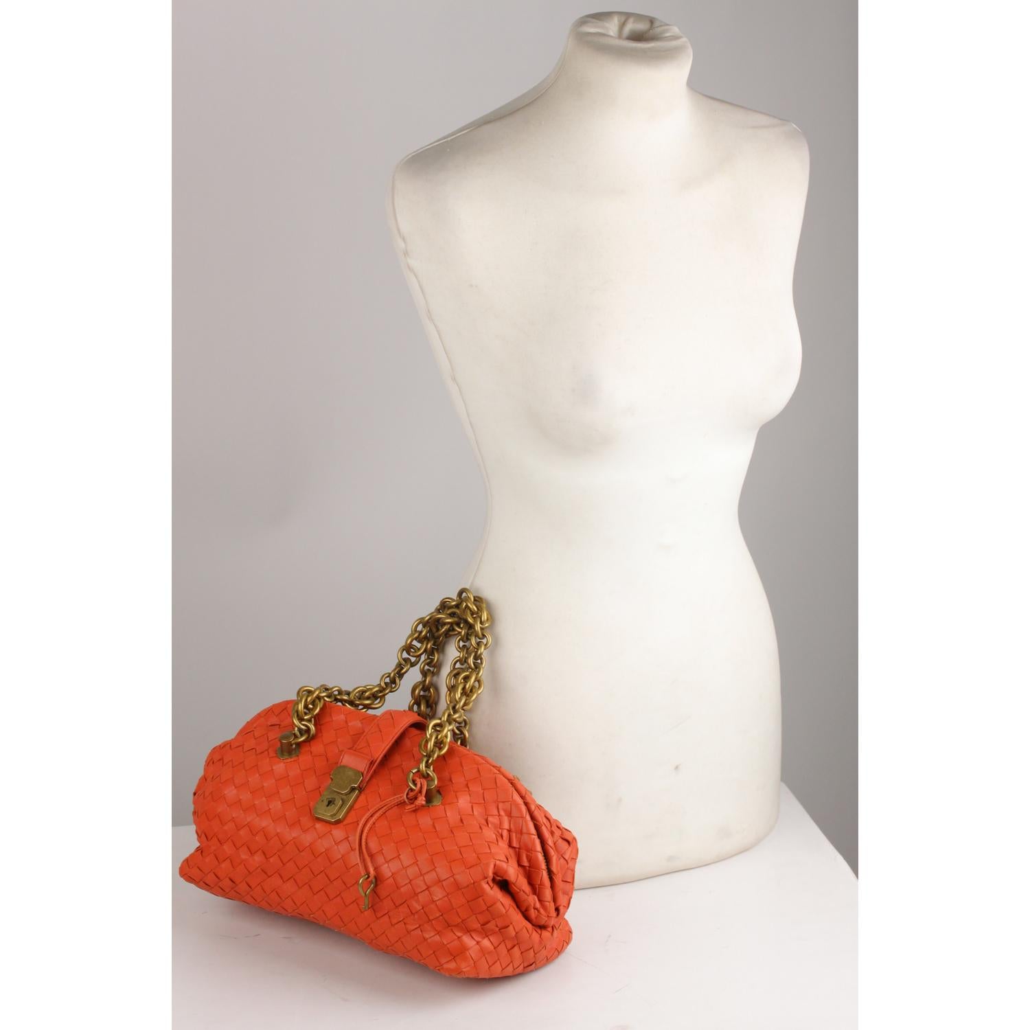 Bottega Veneta Orange Intrecciato Woven Leather Bowling Bag 4