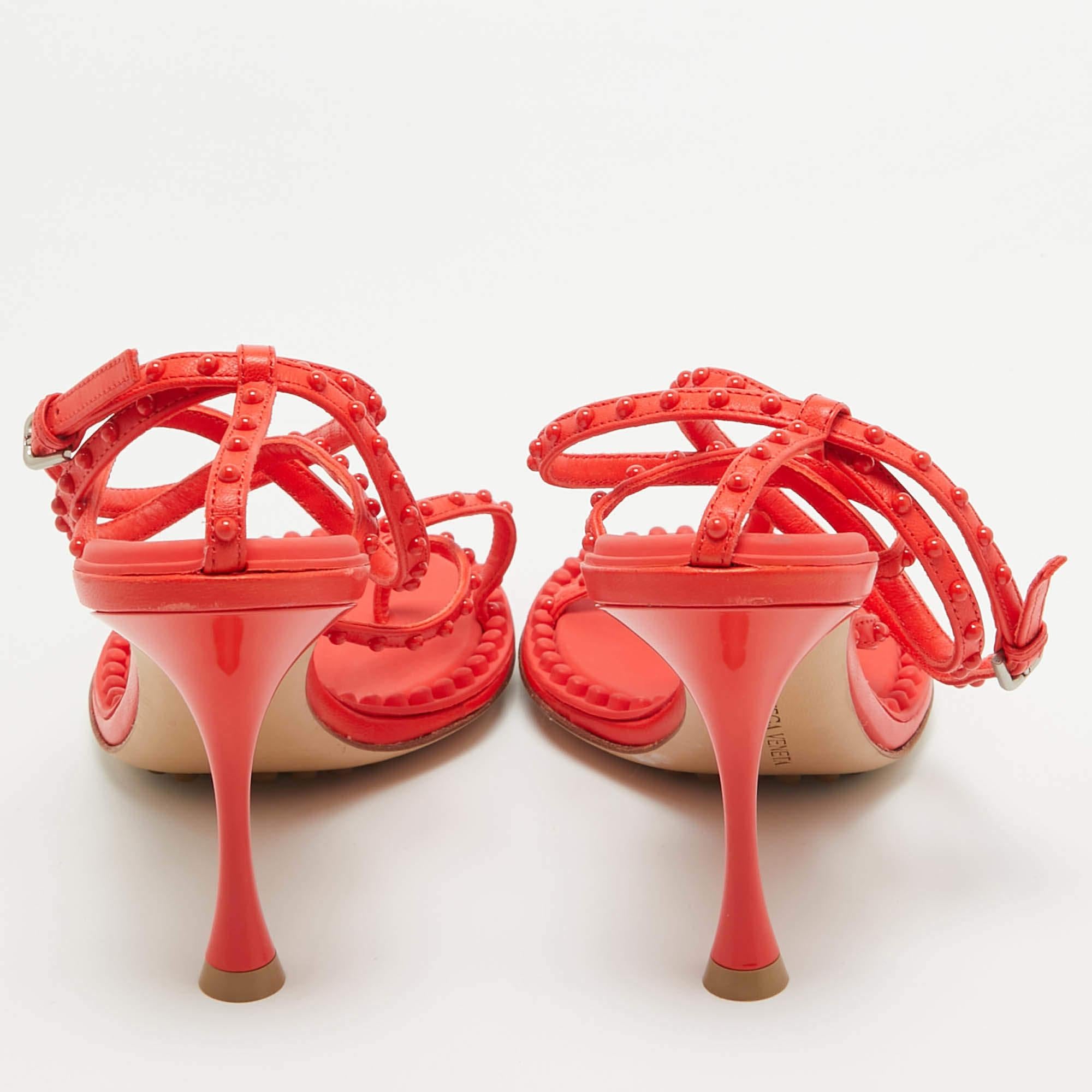 Women's Bottega Veneta Orange Leather Ankle Strap Sandals Size 38