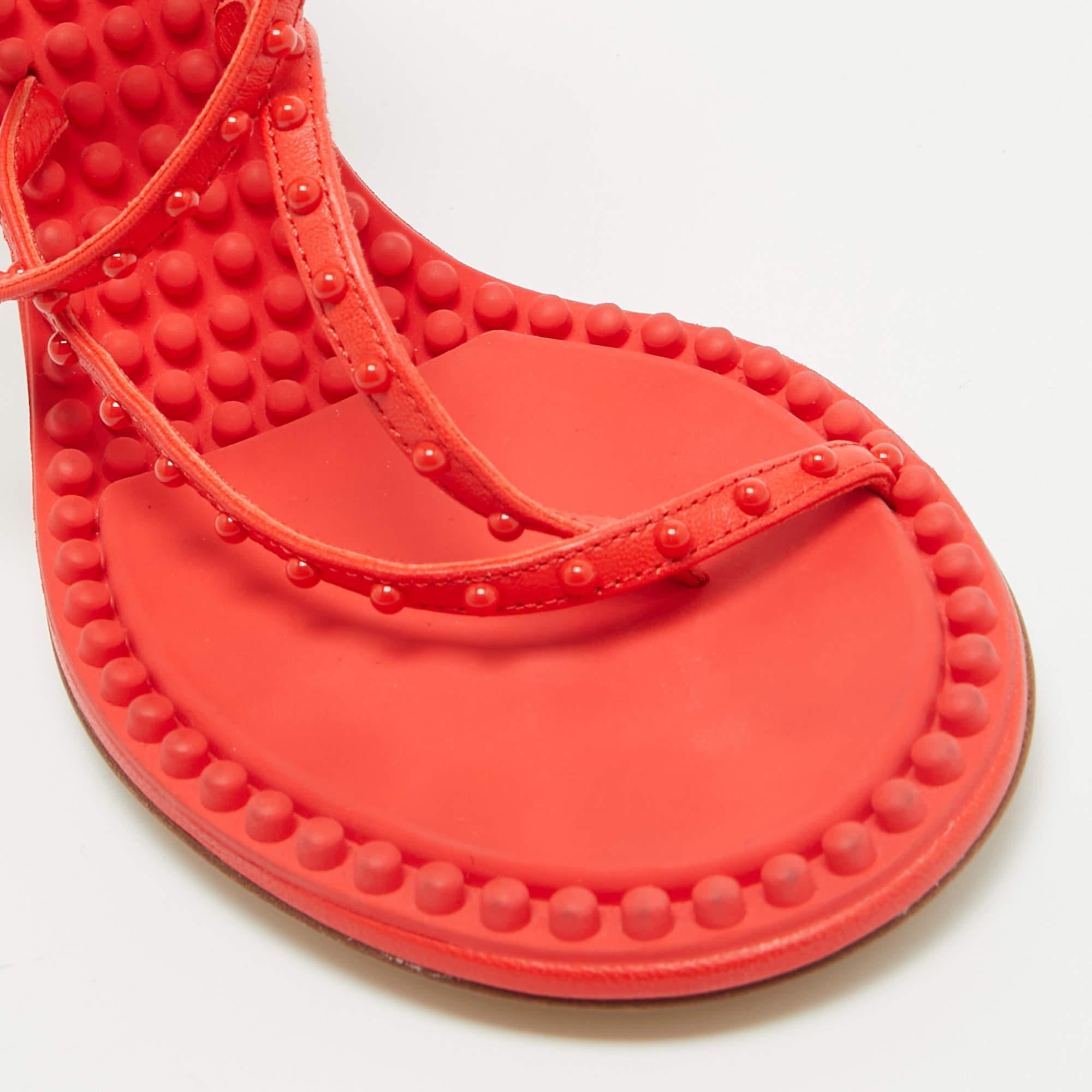 Bottega Veneta Orange Leather Ankle Strap Sandals Size 38 2
