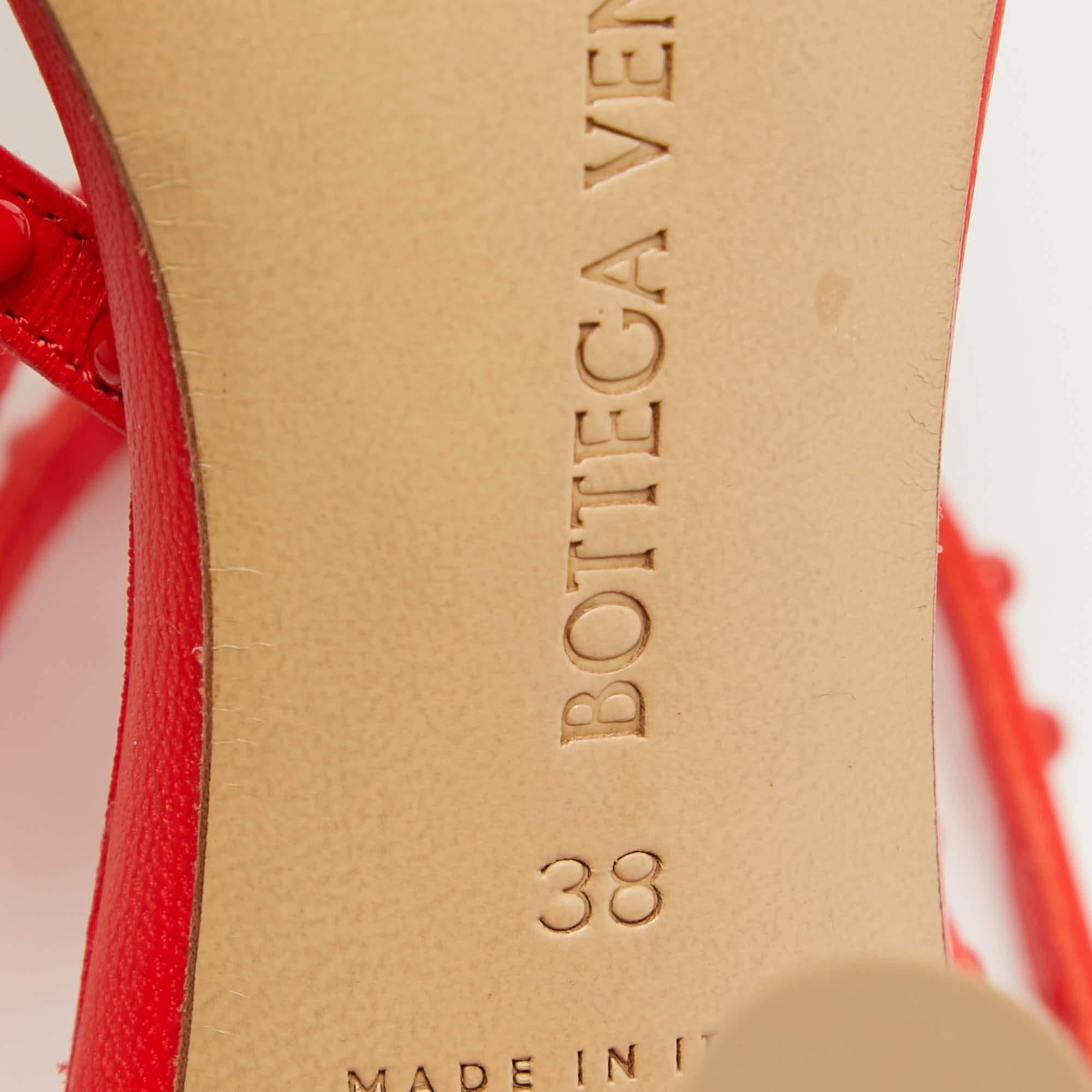 Bottega Veneta Orange Leather Ankle Strap Sandals Size 38 3