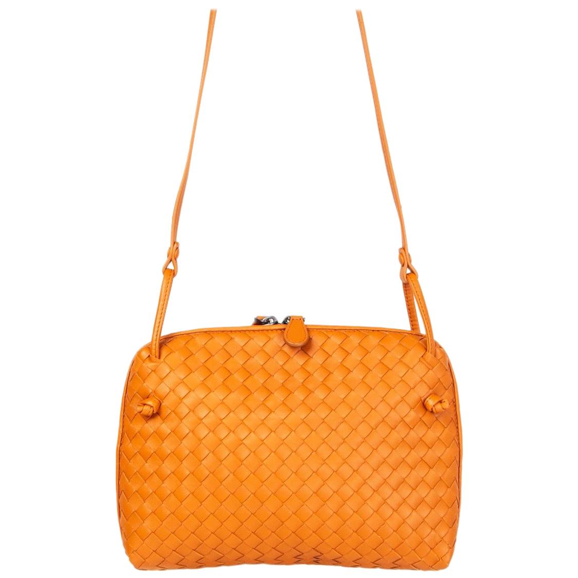 BOTTEGA VENETA orange leather INTRECCIATO NODINI Crossbody Shoulder Bag