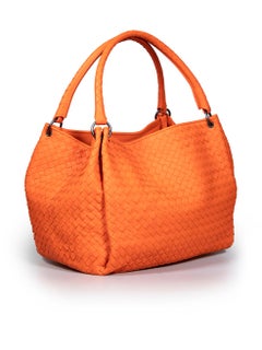 Bottega Veneta Orange Leather Intrecciato Parachute Bag