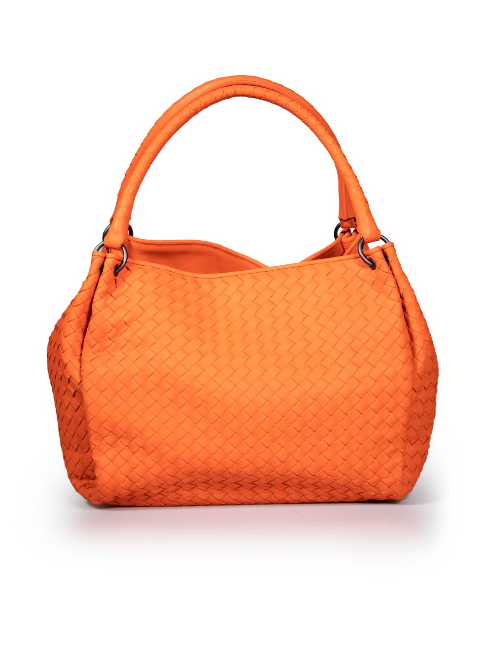 Bottega Veneta Orange Leather Intrecciato Parachute Bag In Good Condition In London, GB