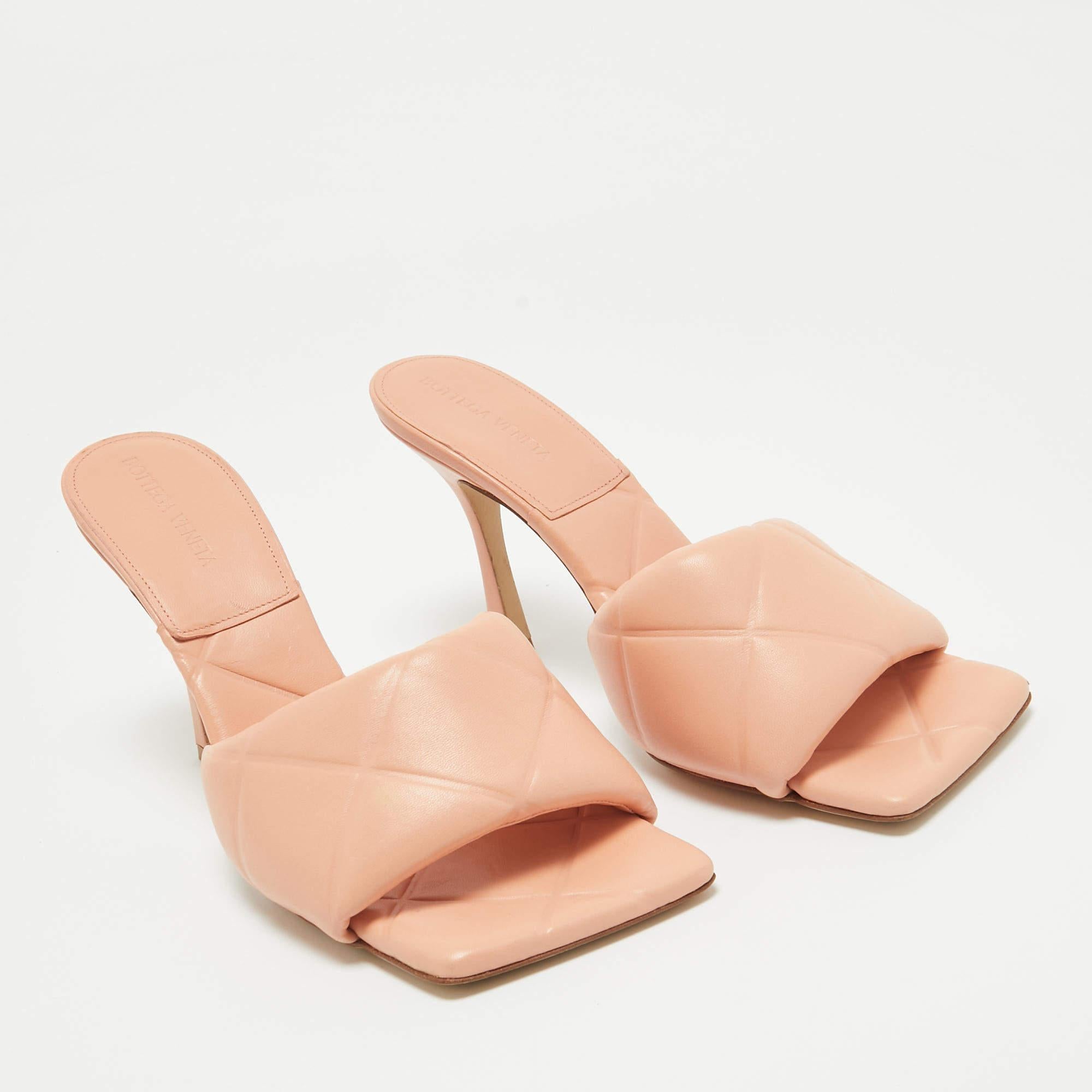 Women's Bottega Veneta Orange Leather Lido Slide Sandals Size 40