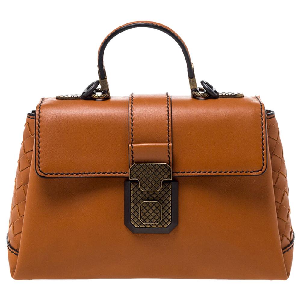 Bottega Veneta Orange Leather Mini Piazza Top Handle Bag