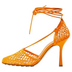 Bottega Veneta Orange Mesh and Leather Ankle Tie Pumps Size 40