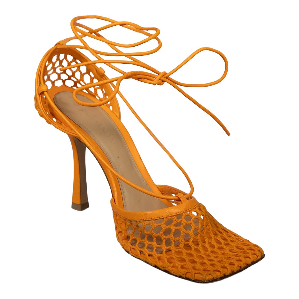 Bottega Veneta Orange Mesh Stretch Sandals Size IT 38