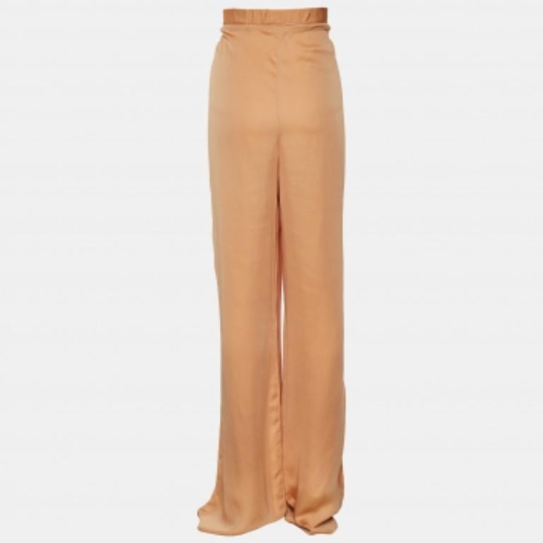 Bottega Veneta Pantalones rectos de satén naranja M en Bueno estado para la venta en Dubai, Al Qouz 2