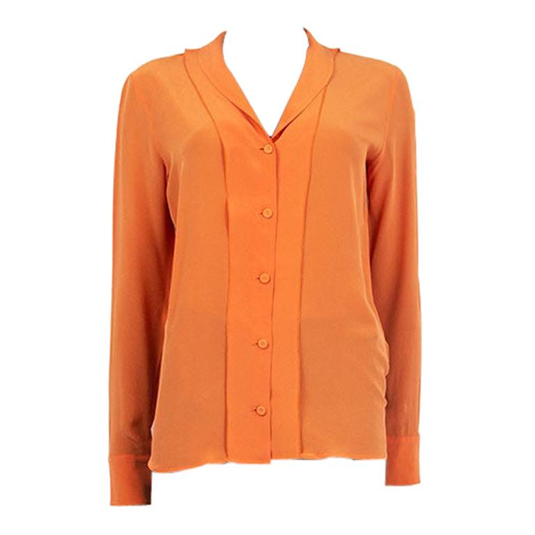 BOTTEGA VENETA orangefarbene Seidenhemdbluse mit Knopfleiste 38 XS