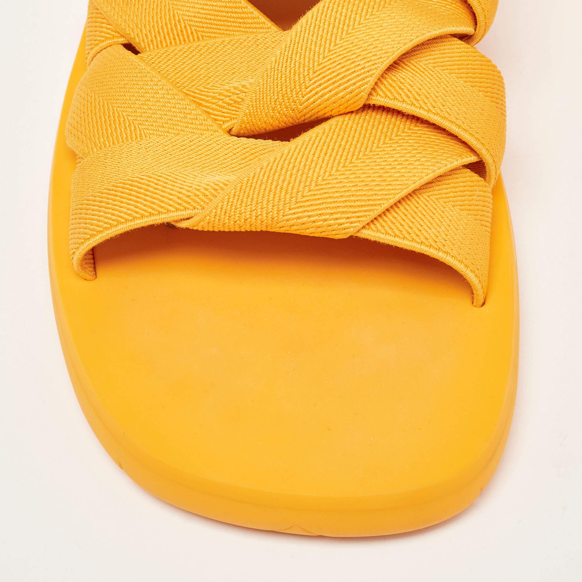 Bottega Veneta Orange Stretch Fabric Plat Slides Size 45 For Sale 1