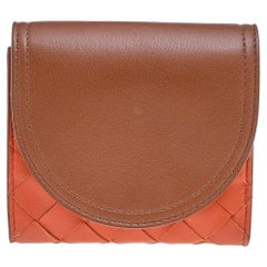 Bottega Veneta Orange/Tan Intrecciato Leather Colorblock Wallet