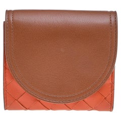 Bottega Veneta Orange/Braun Intrecciato Leder Colorblock Brieftasche
