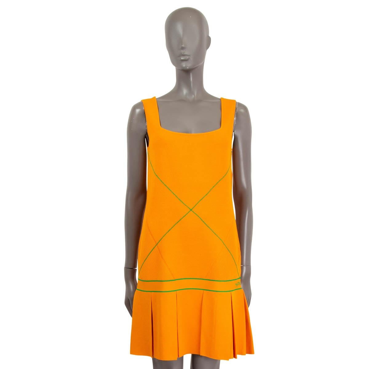 Orange BOTTEGA VENETA orange viscose 2022 SLEEVELESS PLEATED MINI KNIT Dress M For Sale