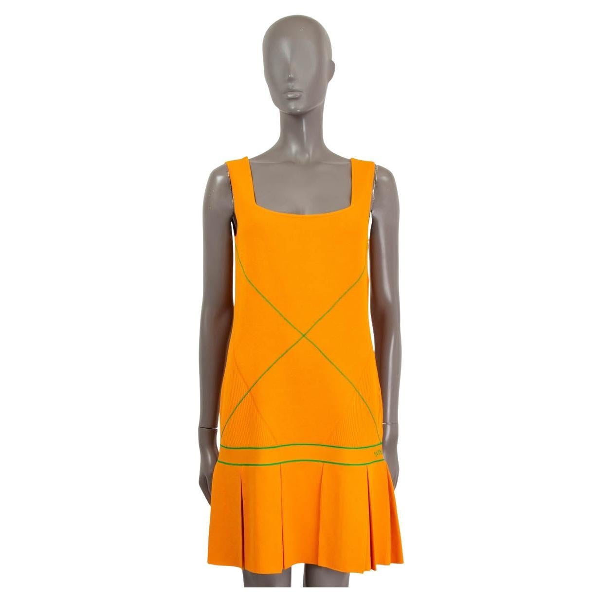 BOTTEGA VENETA orange viscose 2022 SLEEVELESS PLEATED MINI KNIT Dress M For Sale
