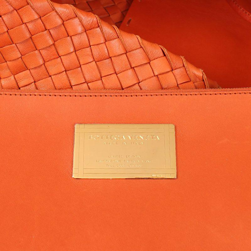BOTTEGA VENETA orange woven leather SMALL CABAS Tote Shopper Bag 1