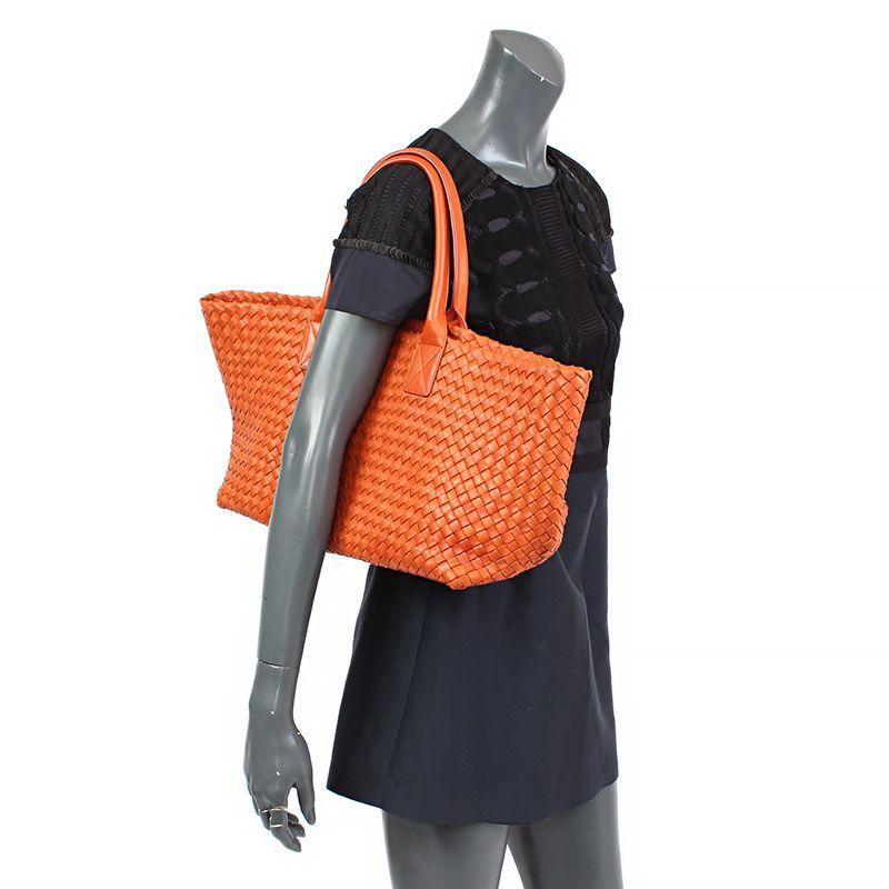 BOTTEGA VENETA orange woven leather SMALL CABAS Tote Shopper Bag 2