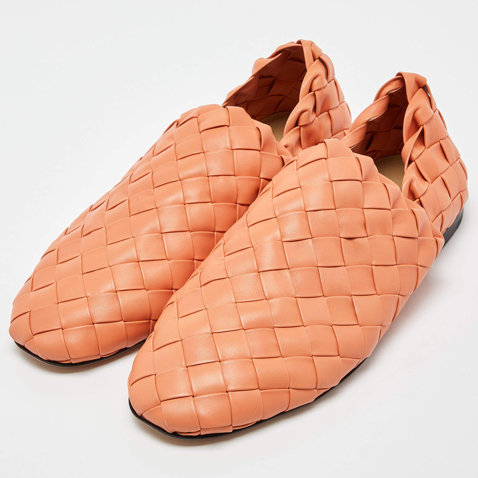 Women's Bottega Veneta Orange Woven Leather Smoking Slippers Size 45