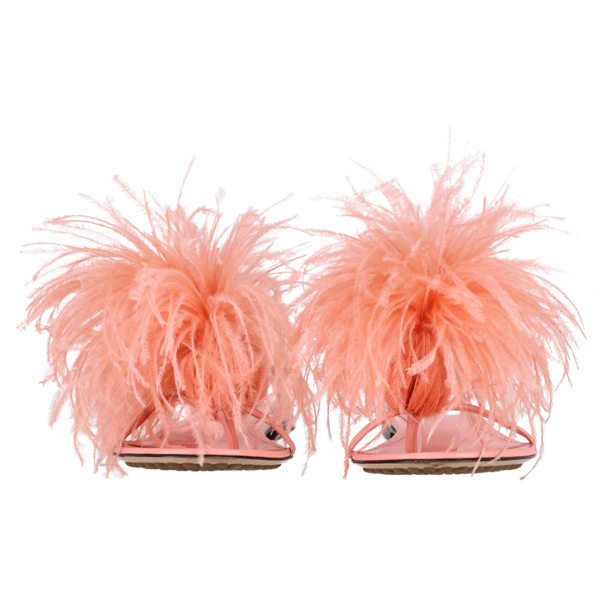 Bottega Veneta Ostrich Feathered Wonderbird Flat Thong Sandals

Pink lambskin sandals designed with a vibrant ostrich feather embellishment.

Featuring a flat thong silhouette with an ankle strap fastening.

Rrp Approx. £960

Size – 39

Condition –