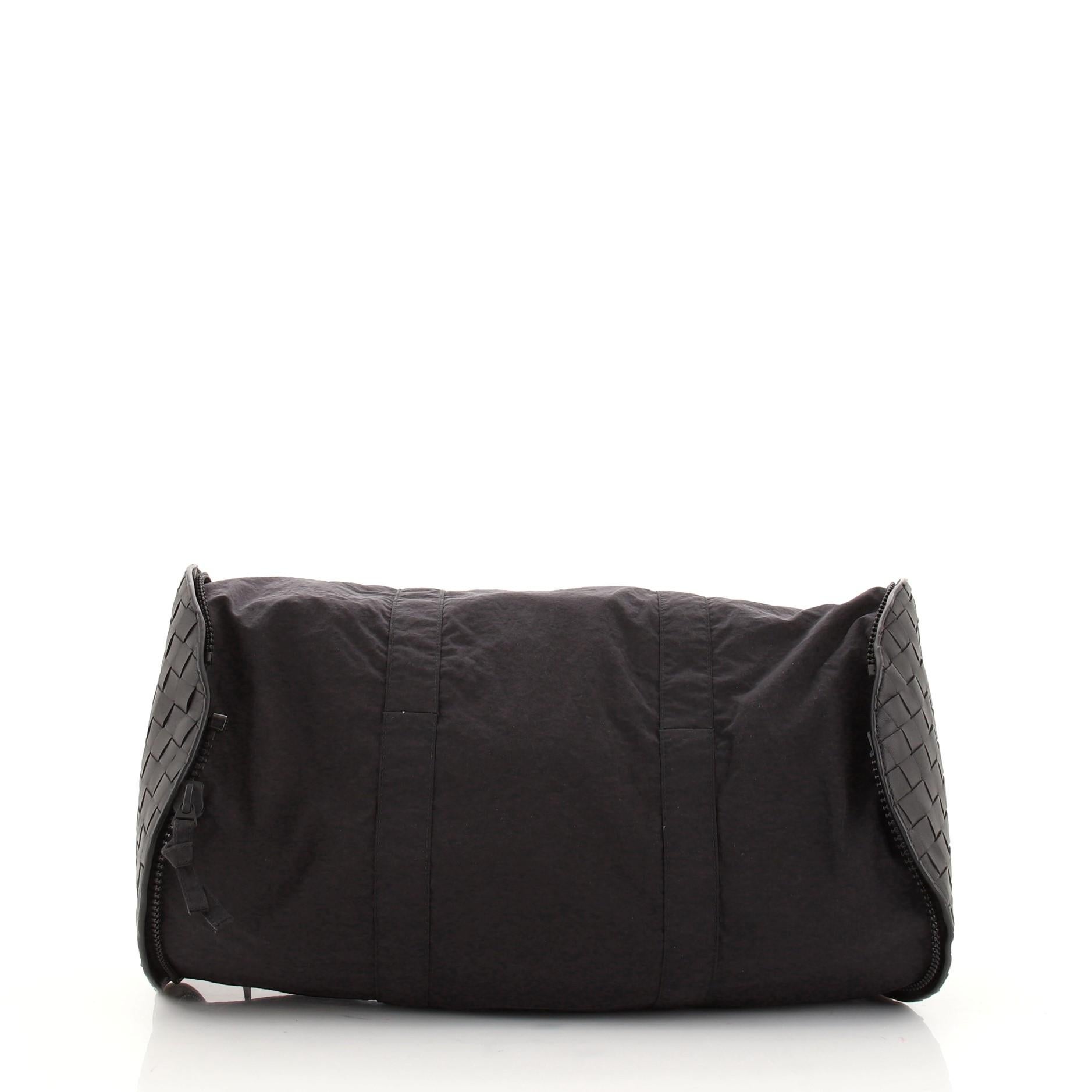 Women's or Men's Bottega Veneta Packable Zip Duffle Bag Nylon with Intrecciato Nappa Large