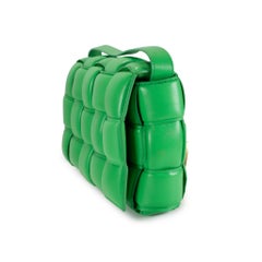 Bottega Veneta Padded Cassette Intrecciato Green Leather Gold Hardware Handbag